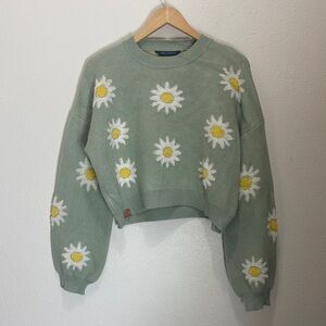 Simply Southern Green Crop Sweater with Daisy Pattern, Size XXL